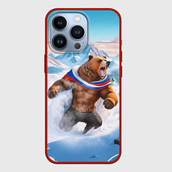 Чехол для iPhone 13 Pro Медведь с триколором, цвет: 3D-красный