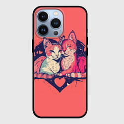Чехол для iPhone 13 Pro Влюбленные коты в виде сердца, цвет: 3D-черный