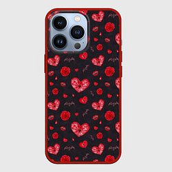 Чехол для iPhone 13 Pro Готичные сердечки, цвет: 3D-красный