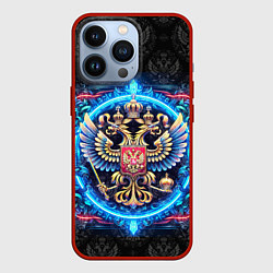 Чехол для iPhone 13 Pro Яркий неоновый герб России, цвет: 3D-красный