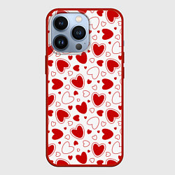 Чехол для iPhone 13 Pro Красные сердечки на белом фоне, цвет: 3D-красный