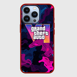 Чехол для iPhone 13 Pro Gta лого синий и фиолетовый камуфляж, цвет: 3D-красный
