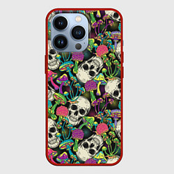 Чехол для iPhone 13 Pro Человеческие черепа с грибами, цвет: 3D-красный