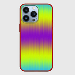 Чехол для iPhone 13 Pro Неоновые салатовые и фиолетовые полосы, цвет: 3D-красный