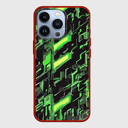 Чехол для iPhone 13 Pro Зелёные неоновые линии, цвет: 3D-красный