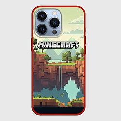 Чехол для iPhone 13 Pro Minecraft logo квадратный мир, цвет: 3D-красный