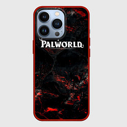 Чехол для iPhone 13 Pro Palworld лого на темном красном фоне, цвет: 3D-красный