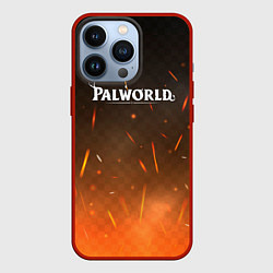 Чехол для iPhone 13 Pro Palworld лого на фоне огня, цвет: 3D-красный