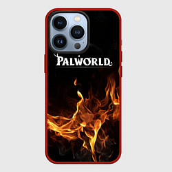 Чехол для iPhone 13 Pro Palworld логотип на черном фоне с огнем, цвет: 3D-красный