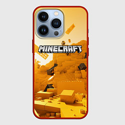 Чехол для iPhone 13 Pro Minecraft logo яркий желтый мир, цвет: 3D-красный