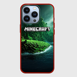 Чехол для iPhone 13 Pro Minecraft logo зеленый мир, цвет: 3D-красный