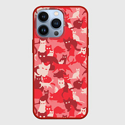 Чехол для iPhone 13 Pro Розовый кошачий комуфляж, цвет: 3D-красный