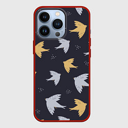 Чехол для iPhone 13 Pro Узор с птицами, цвет: 3D-красный