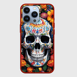 Чехол для iPhone 13 Pro Bright colors and a skull, цвет: 3D-красный