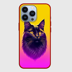 Чехол для iPhone 13 Pro Кот чёрный с золотыми глазами, цвет: 3D-красный