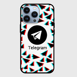 Чехол для iPhone 13 Pro Telegram logo pattern steel, цвет: 3D-черный
