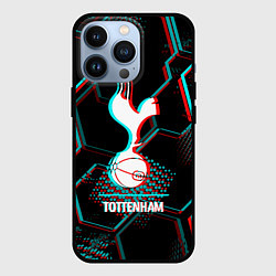 Чехол для iPhone 13 Pro Tottenham FC в стиле glitch на темном фоне, цвет: 3D-черный