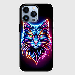 Чехол для iPhone 13 Pro Суровый неоновый кот, цвет: 3D-черный
