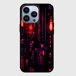 Чехол для iPhone 13 Pro Киберпанк светящиеся красные элементы, цвет: 3D-черный