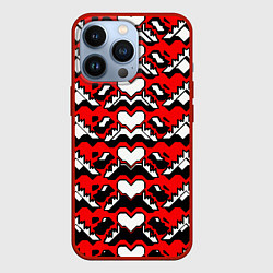 Чехол для iPhone 13 Pro Белые сердца на абстрактном фоне, цвет: 3D-красный