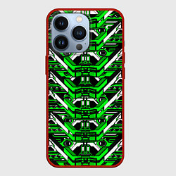 Чехол для iPhone 13 Pro Зелёно-белая техно броня, цвет: 3D-красный