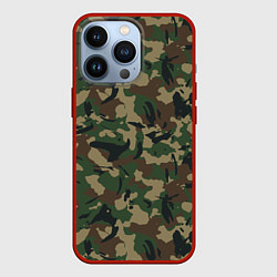 Чехол для iPhone 13 Pro Классический лесной камуфляж, цвет: 3D-красный