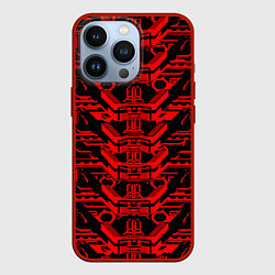 Чехол для iPhone 13 Pro Красная техно-броня на чёрном фоне, цвет: 3D-красный