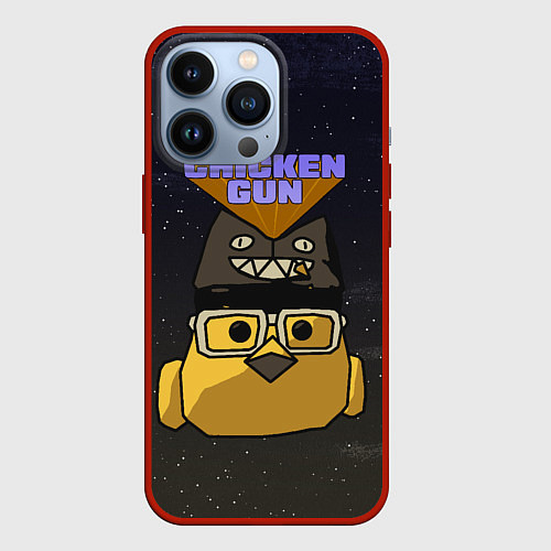 Чехол iPhone 13 Pro Chicken gun space / 3D-Красный – фото 1