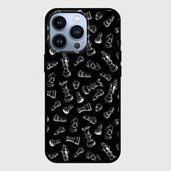 Чехол для iPhone 13 Pro Много шахматных фигур на черном паттерне, цвет: 3D-черный