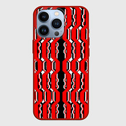 Чехол для iPhone 13 Pro Красные и белые техно линии, цвет: 3D-красный