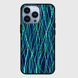 Чехол для iPhone 13 Pro Тёмно-синий абстрактный неоновые линии, цвет: 3D-черный