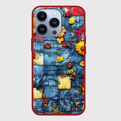 Чехол для iPhone 13 Pro Подсолнухи на джинсах, цвет: 3D-красный