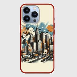 Чехол для iPhone 13 Pro Рисунок города с небоскребами, цвет: 3D-красный