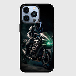 Чехол для iPhone 13 Pro Мотоциклист ночью, цвет: 3D-черный