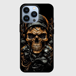 Чехол для iPhone 13 Pro Череп мотоциклиста, цвет: 3D-черный