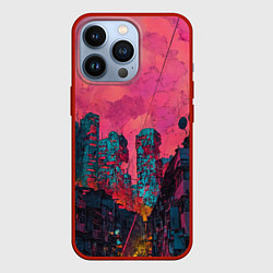Чехол для iPhone 13 Pro Абстрактный город в неоновых цветах, цвет: 3D-красный