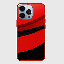 Чехол для iPhone 13 Pro Объемные волны абстракции и геометрии черно-красны, цвет: 3D-красный