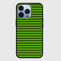 Чехол для iPhone 13 Pro Кислотный зелёный в чёрную полоску, цвет: 3D-черный