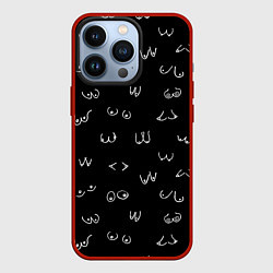 Чехол для iPhone 13 Pro Мультяшные груди, цвет: 3D-красный