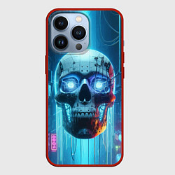 Чехол для iPhone 13 Pro Cyber skull - neon glow ai art, цвет: 3D-красный