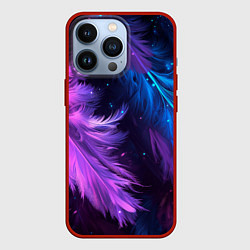 Чехол для iPhone 13 Pro Искрящиеся перья в розовых и голубых оттенках, цвет: 3D-красный