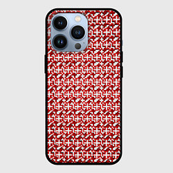 Чехол для iPhone 13 Pro Белые плюсики на красном фоне, цвет: 3D-черный
