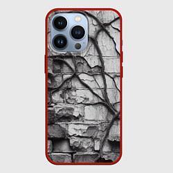 Чехол для iPhone 13 Pro Кирпичная стена с облупившейся штукатуркой и плющо, цвет: 3D-красный