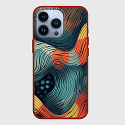 Чехол для iPhone 13 Pro Волны линиями, цвет: 3D-красный