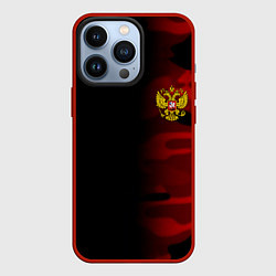 Чехол для iPhone 13 Pro Герб РФ камуфляжная тексткура, цвет: 3D-красный