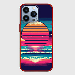 Чехол для iPhone 13 Pro Закат на пляже vaporwave, цвет: 3D-красный