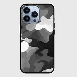 Чехол для iPhone 13 Pro Камуфляж серый монохром, цвет: 3D-черный