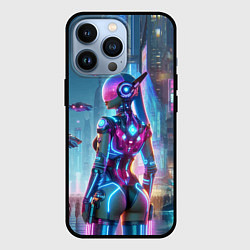 Чехол для iPhone 13 Pro Cyberpunk girl - neon glow ai art, цвет: 3D-черный