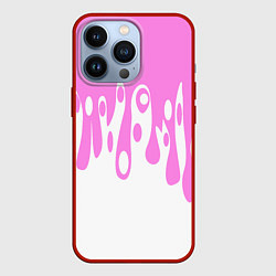 Чехол для iPhone 13 Pro Потеки розовой краски на белом, цвет: 3D-красный