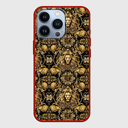 Чехол для iPhone 13 Pro Головы львов золотой паттерн, цвет: 3D-красный
